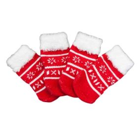 4 Pcs Dog Knitted Pet Socks Cartoon Cute Red Christmas Puppy Cat Socks Dog Foot Covers Poodle Teddy Socks - Default