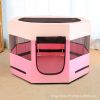 Portable Pet Soft Playpen;  Pop up Tent Indoor & Outdoor Use Durable Paw Kennel Cage;  Waterproof Bottom Removable Top Puppy Pen - pink