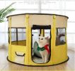 Portable Pet Soft Playpen;  Pop up Tent Indoor & Outdoor Use Durable Paw Kennel Cage;  Waterproof Bottom Removable Top Puppy Pen - yellow