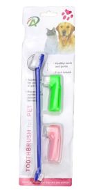 Two Headed Dog Toothbrush Set Canine Dental Hygiene Brush with 2 Finger Brushes Soft Bristles - blue