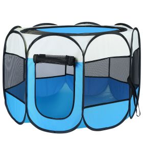 Portable Foldable Pet Playpen Exercise Pen Kennel Removable Zipper Top and Bottom Water Resistant Indoor Outdoor Use For Dogs Cats Other Pets - Blue