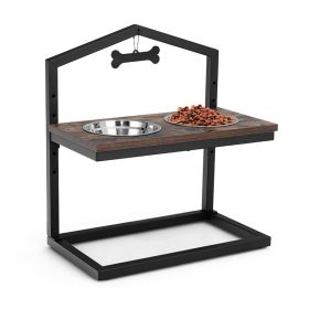 Adjustable Heights Elevated Dog Bowl Feeder Stand - Rustic Brown - Pet Supplies