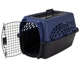 24in Hard-Sided Plastic Cat Dog Kennel Pet Carrier Crate 2-Door Topload Blue - Blue, Black