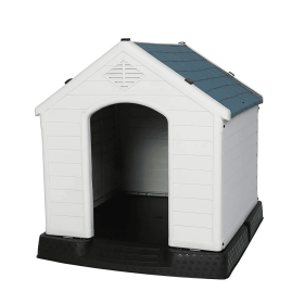 Dog House Outdoor Plastic Weatherproof Kennel House with Elevated Floor, 35.5" L x 37.5" W x 39"H - KM3484