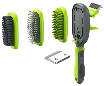 Pet Life 'Conversion' 5-in-1 Interchangeable Dematting and Deshedding Bristle Pin and Massage Grooming Pet Comb - Green