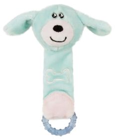 Pet Life Moo-Born' Plush Squeaky and Crinkle Newborn Rubber Teething Cat and Dog Toy - Blue