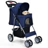 Simple Desight Foldable 4-Wheel Pet Stroller With Storage Basket - navy - Pets