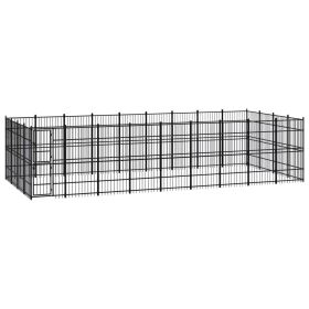 Outdoor Dog Kennel Steel 357.1 ftÂ² - Black