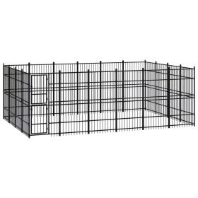 Outdoor Dog Kennel Steel 238.1 ftÂ² - Black