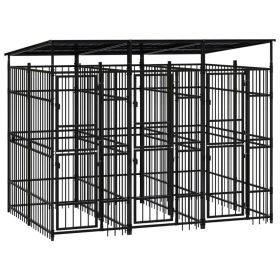 Outdoor Dog Kennel with Roof Steel 59.5 ftÂ² - Black