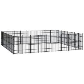 Outdoor Dog Kennel Steel 714.3 ftÂ² - Black