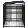 Outdoor Dog Kennel with Roof Steel 59.5 ftÂ² - Black