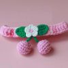 Pink Pet Cat Collar Handmade Knitting Necklace Teddy Bichon Cherry Crochet Scarf Bib - Default