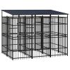 Outdoor Dog Kennel with Roof Steel 59.5 ftÂ² - Black