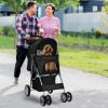 Foldable 4-Wheel Pet Stroller with Storage Basket - Black