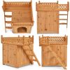 New Style Wood Pet Dog House With Roof Balcony And Bed Shelter - brown - Pets